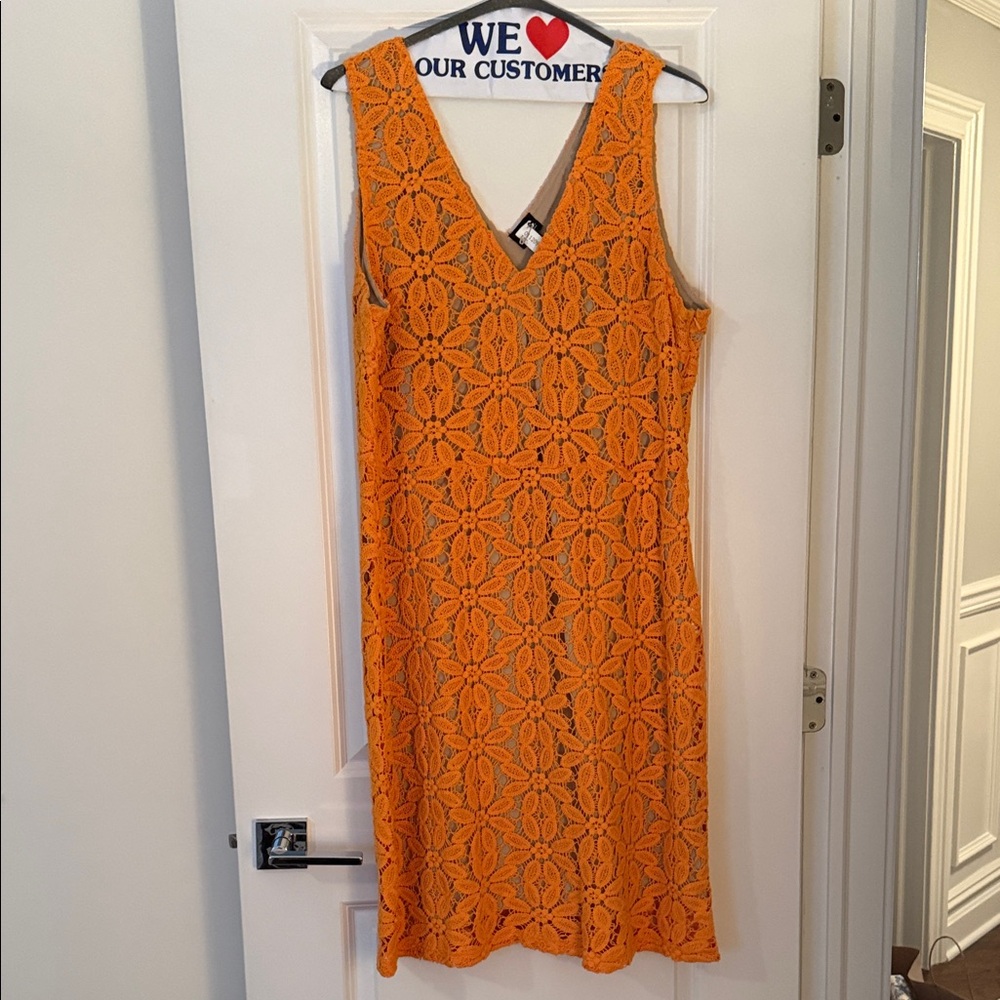 INC International Concepts Vibrant Orange Lace Midi Dress